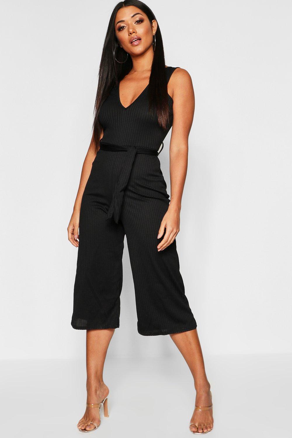 

Jumbo Rub Self Belt Culotte Jumpsuit, Черный