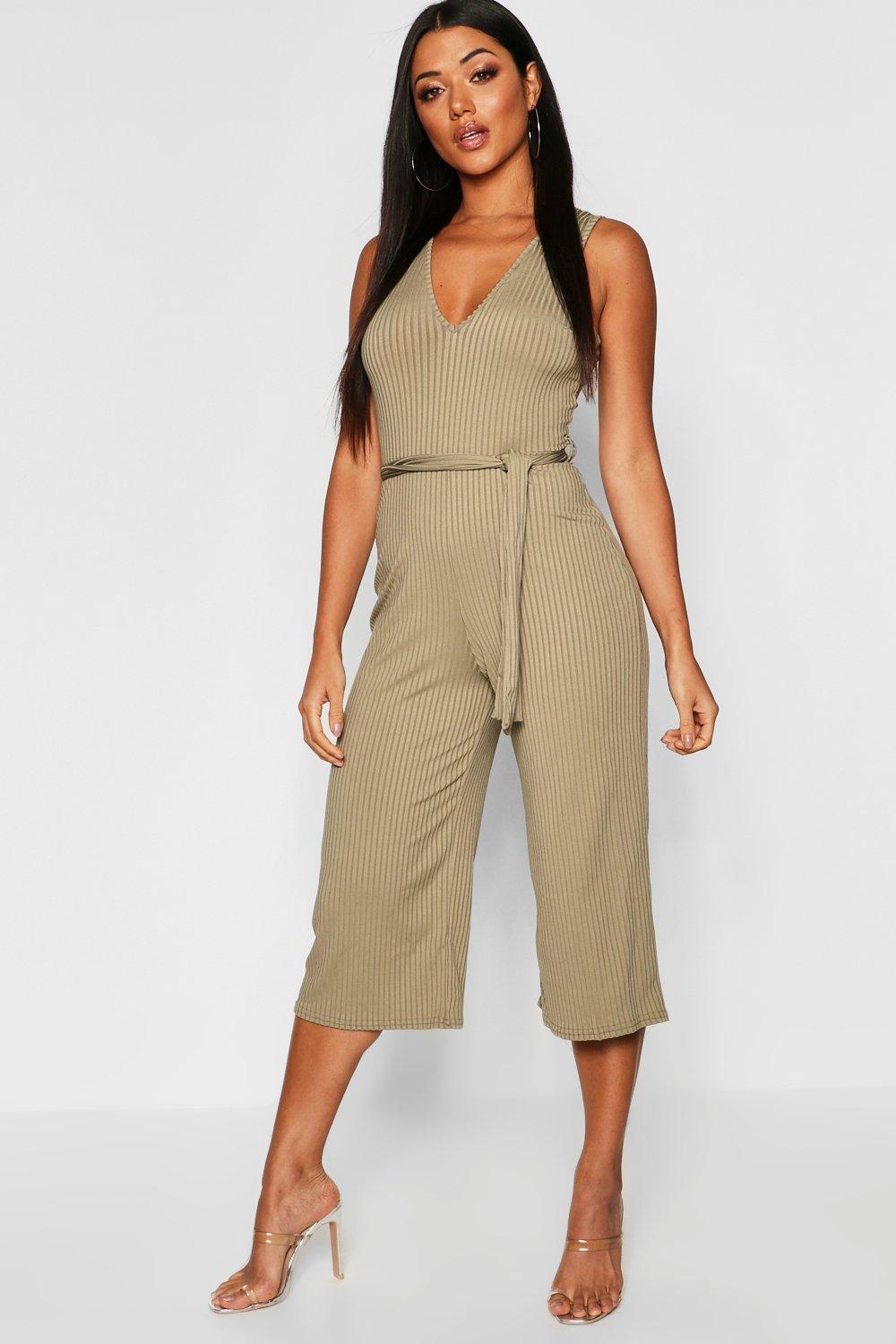 

Jumbo Rub Self Belt Culotte Jumpsuit, Хаки