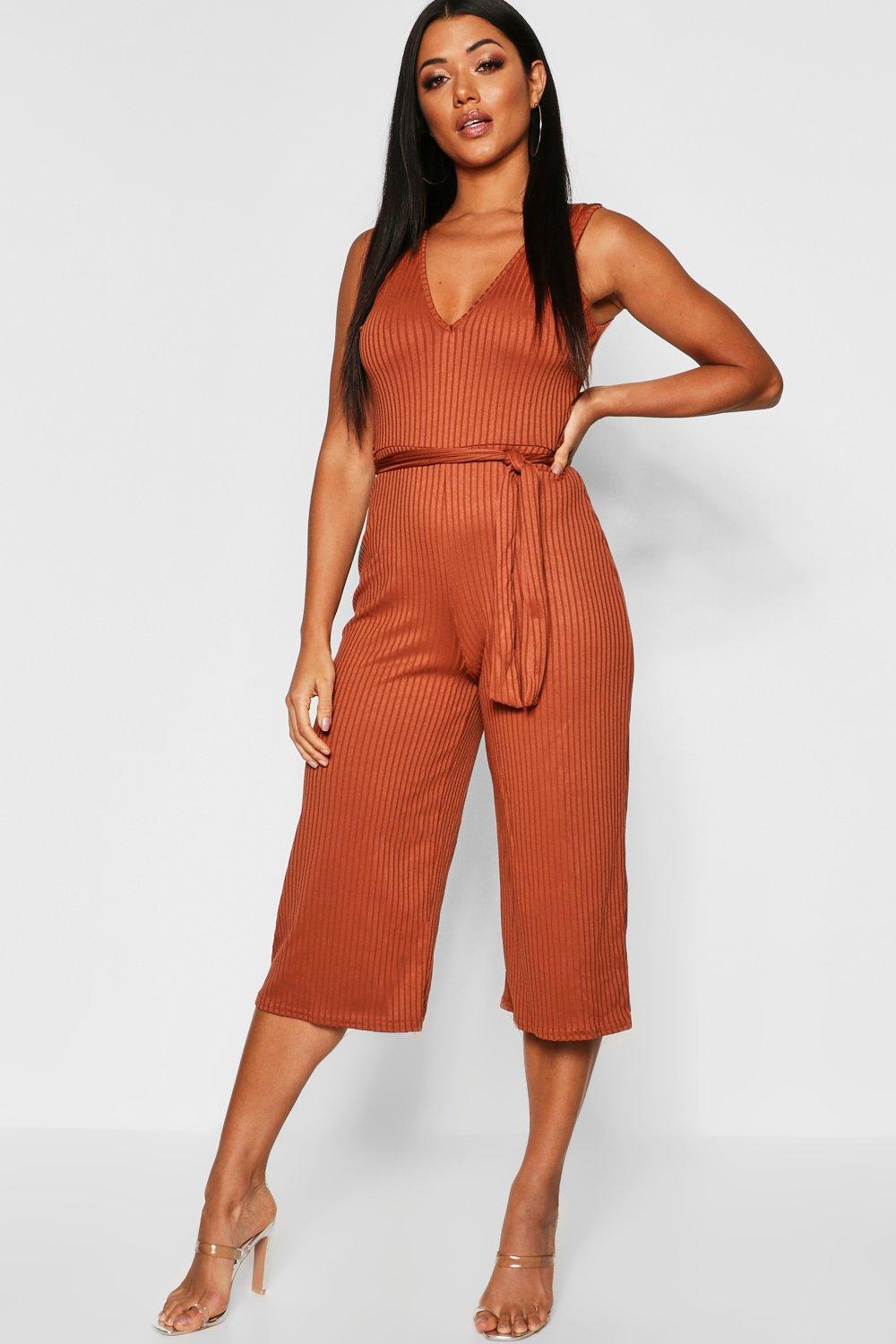 

Jumbo Rub Self Belt Culotte Jumpsuit, Бежевый