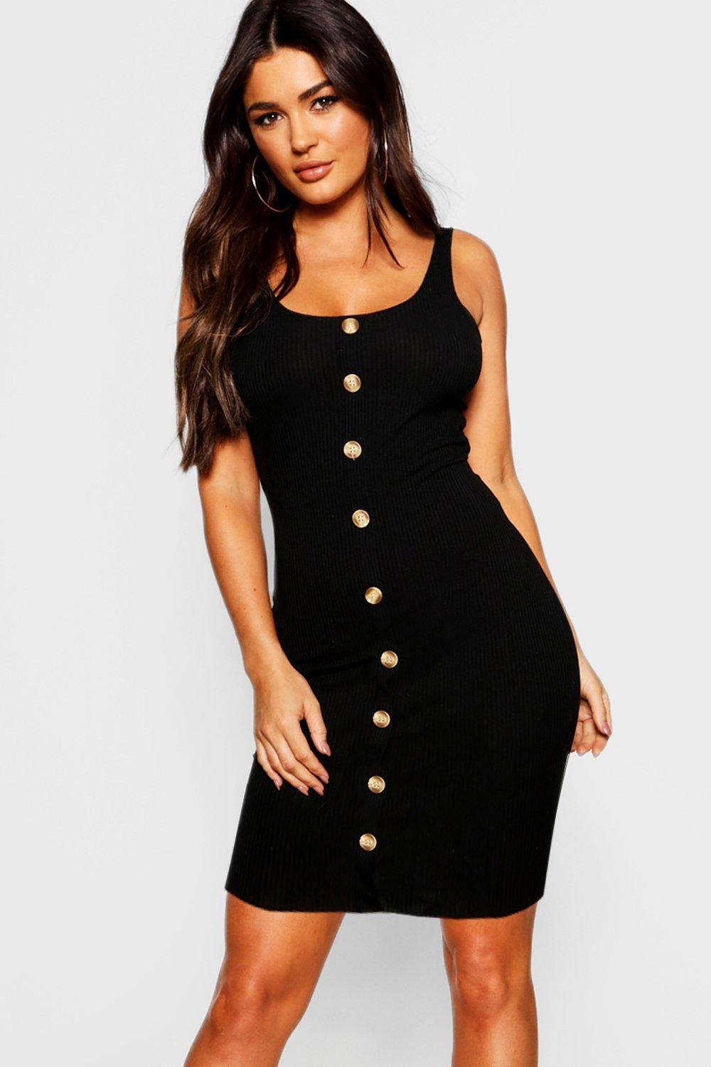 Button Front Ribbed Midi Dress | Boohoo