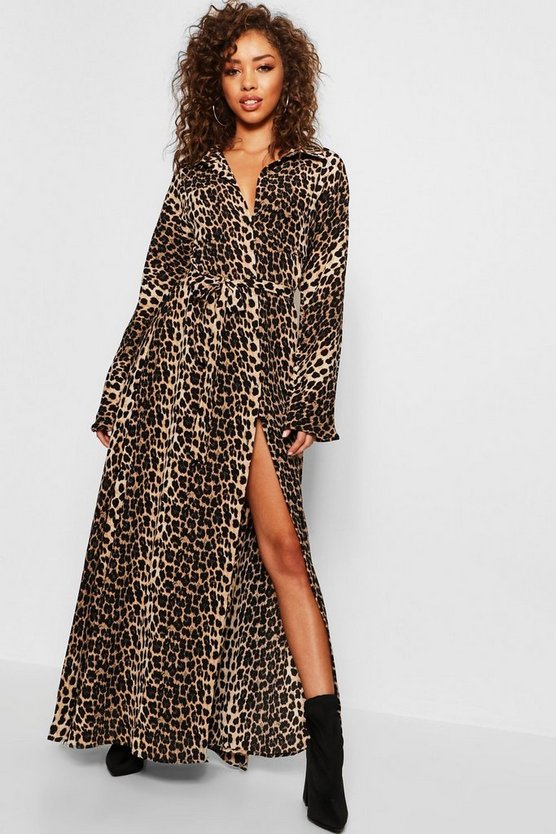 Belted Leopard Print Maxi Dress | Boohoo