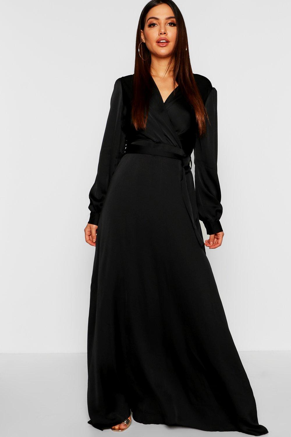 maxi black satin dress