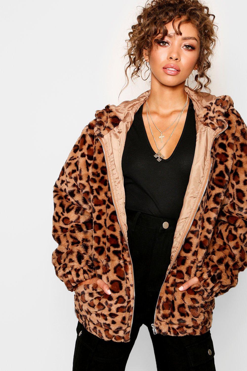 Hooded Leopard Faux Fur Coat | Boohoo