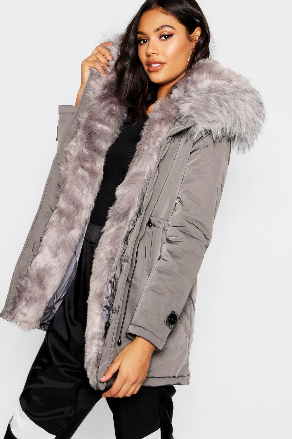 fur hooded jean jacket