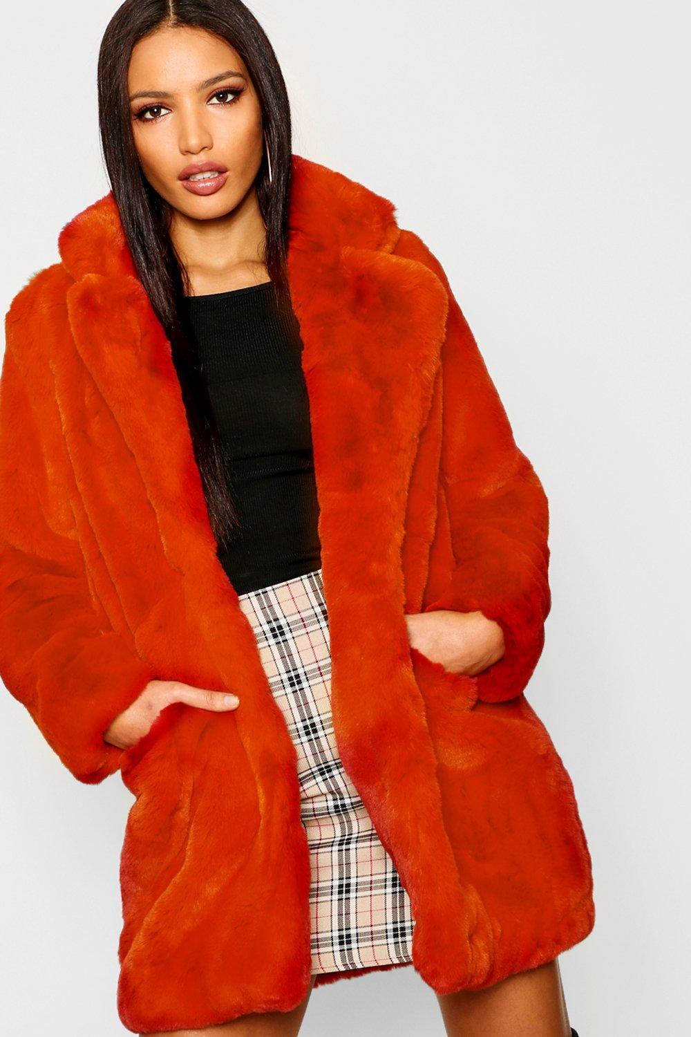 

Boutique Faux Fur Coat, Выгоревший оранжевый