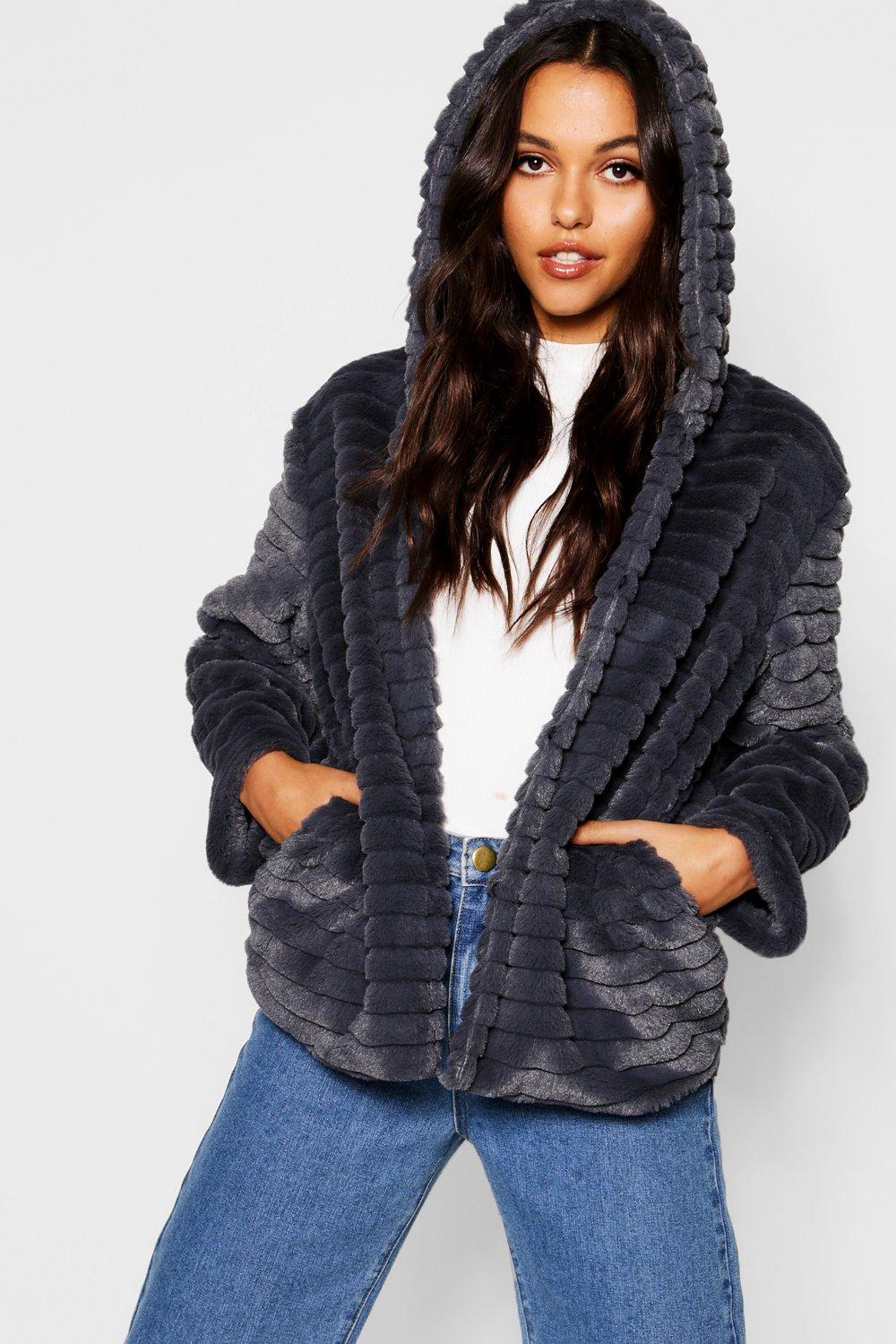 boohoo hooded faux fur coat