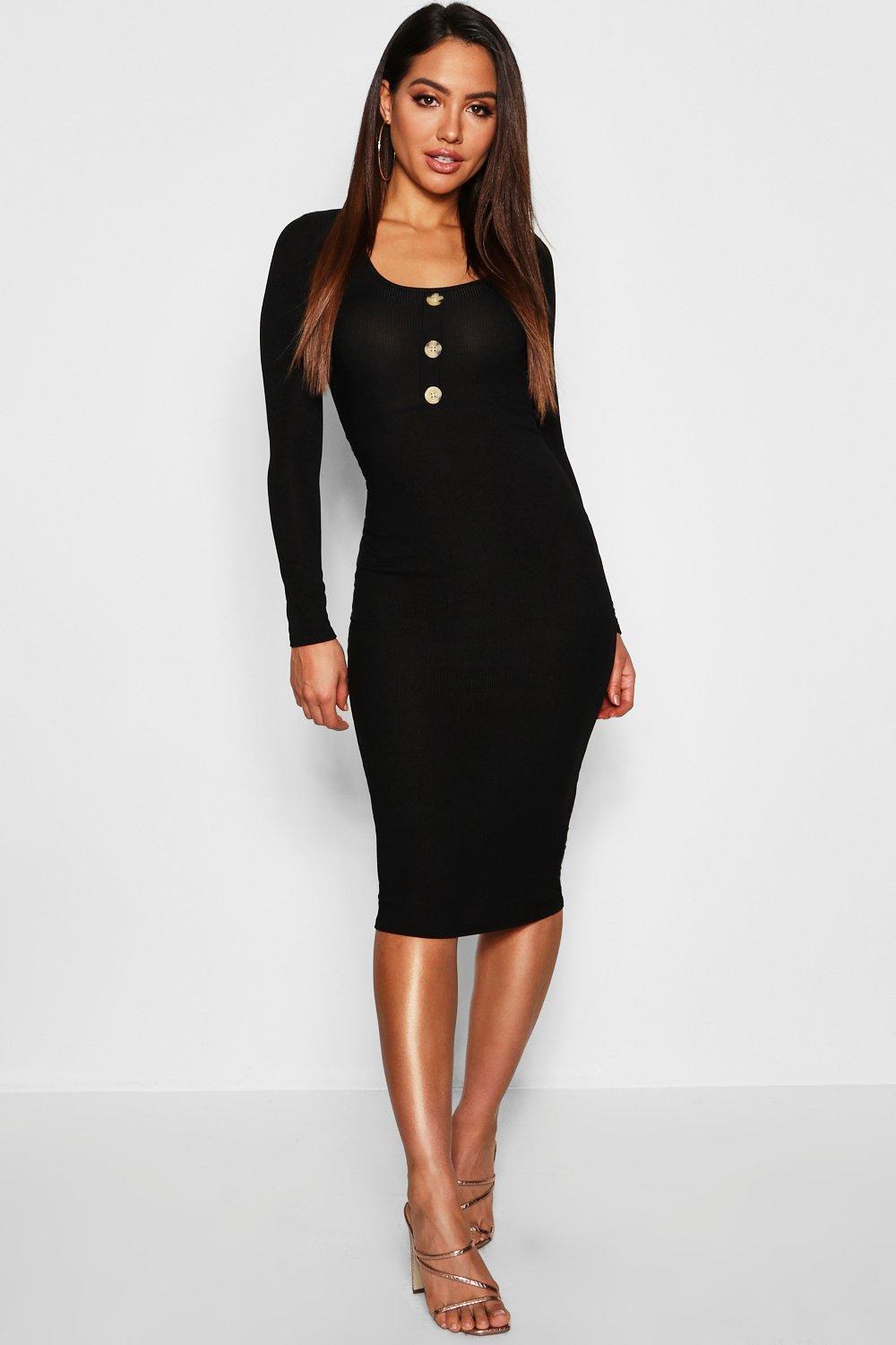 ribbed long sleeve bodycon dress