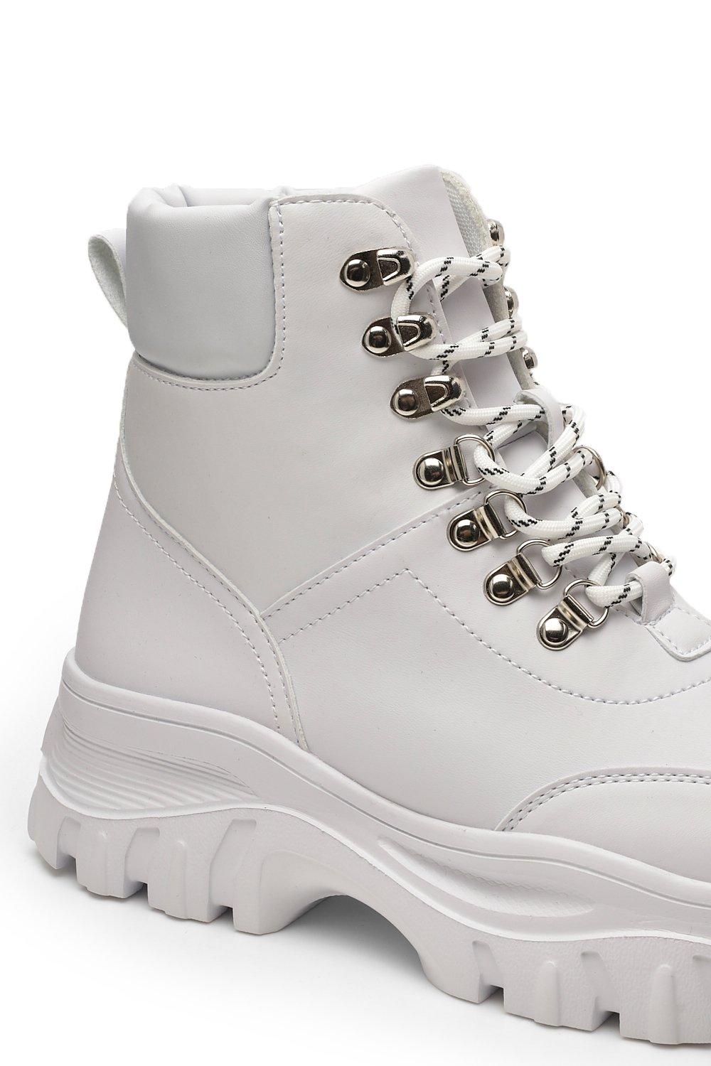 white chunky hiker boots