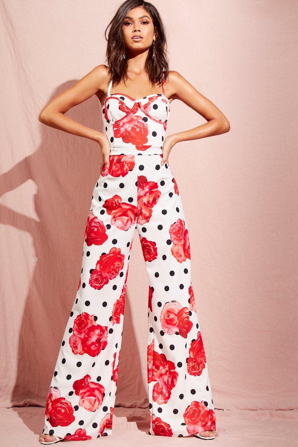 pink and white polka dot jumpsuit