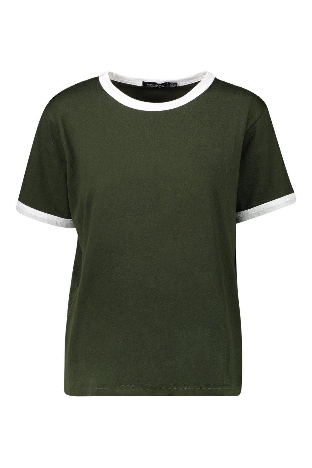 

Базовая хлопковая футболка с контрастной окантовкой, Khaki