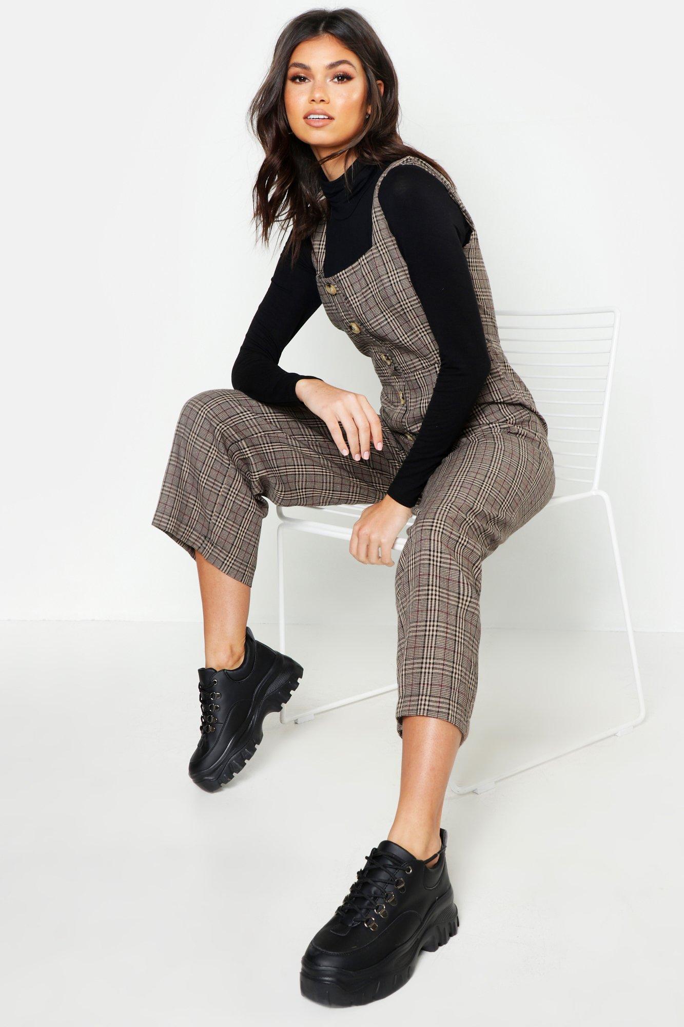 checked pinafore jumpsuit