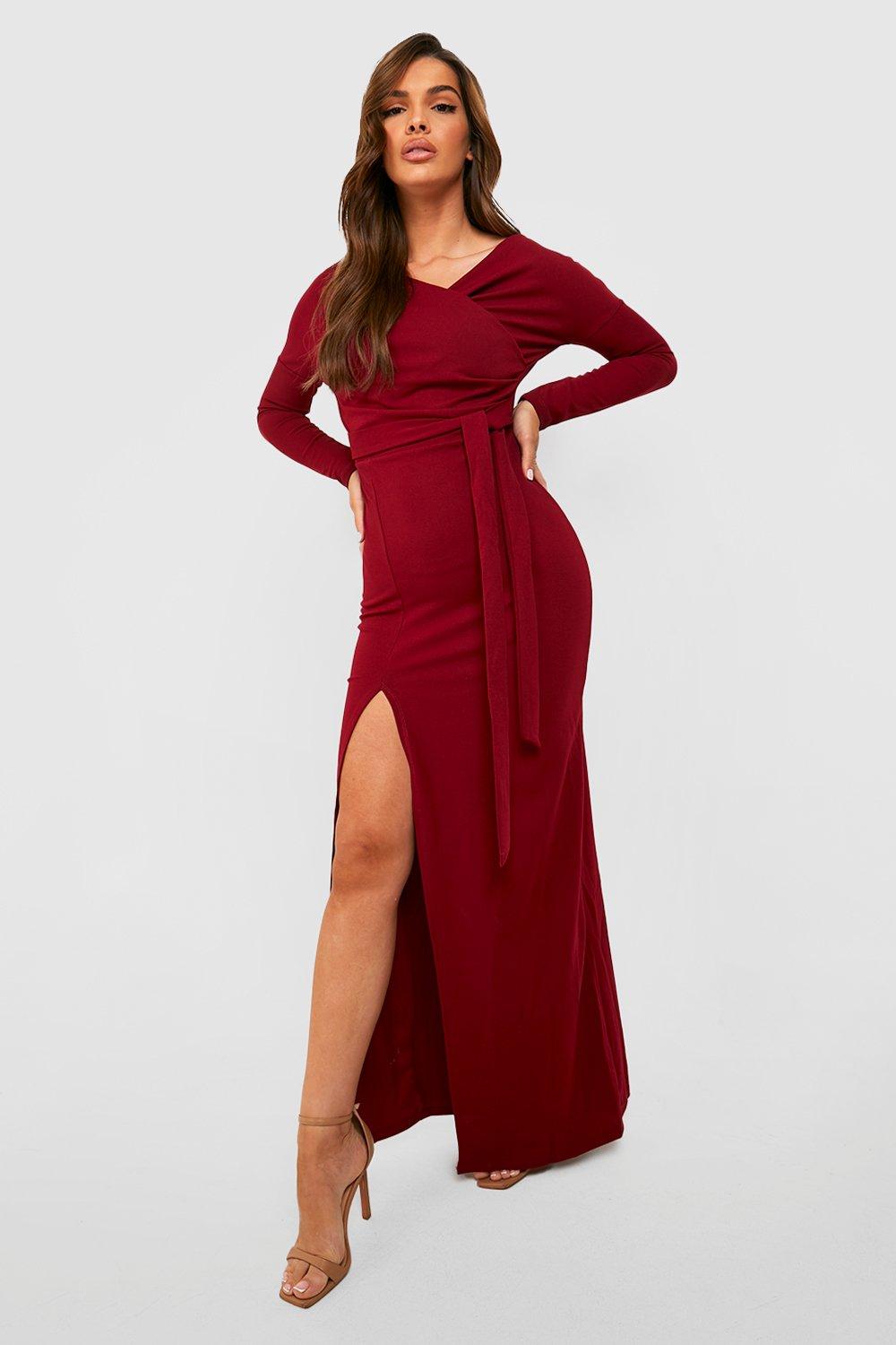 thigh split wrap dress