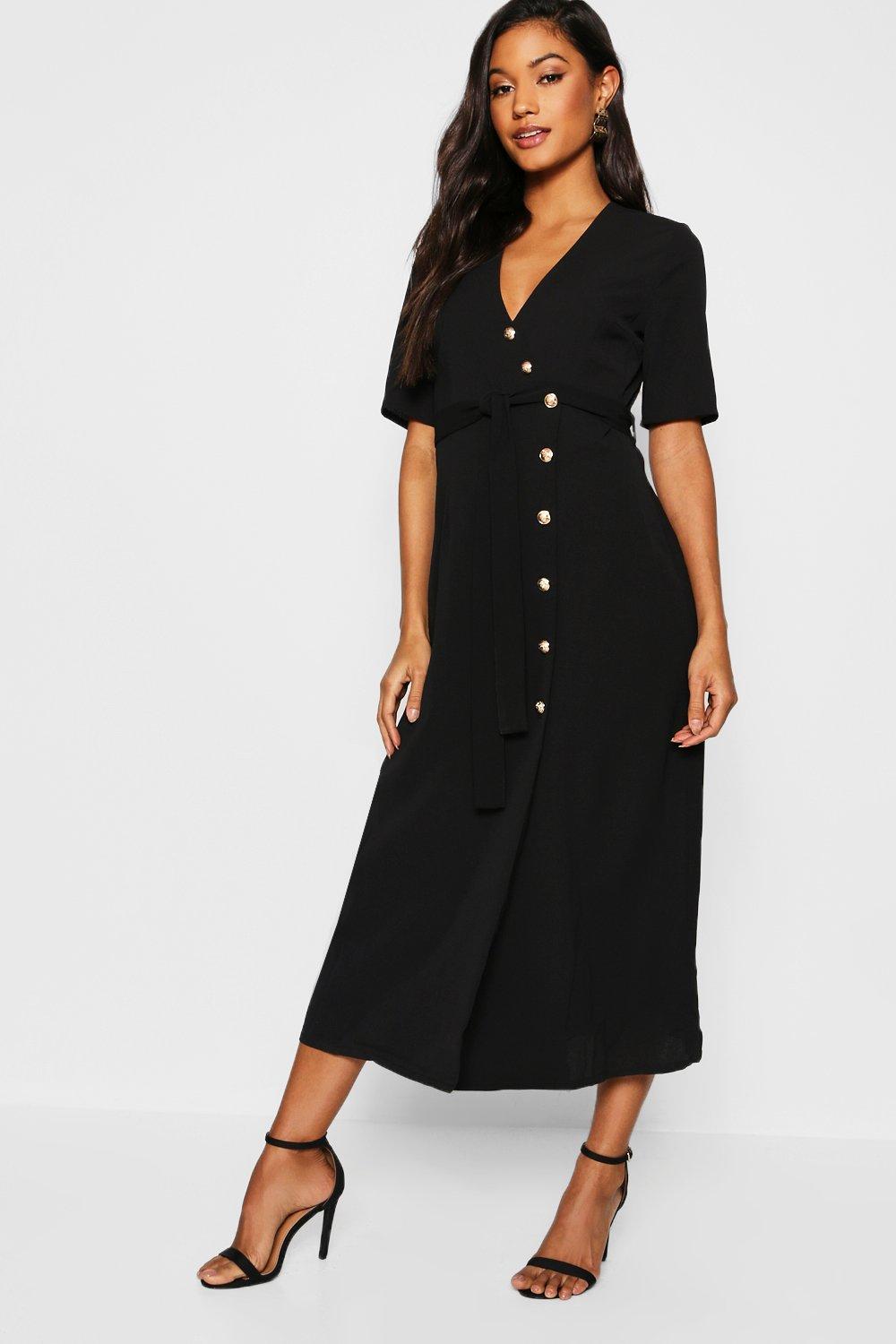 boohoo black and gold dress