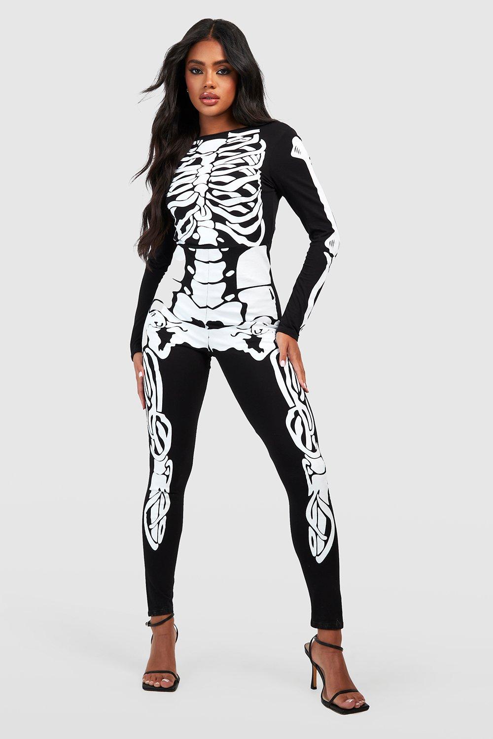 Image of Tuta intera di Halloween con scheletro, Nero