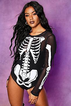 Halloween Skeleton Mesh Bodysuit