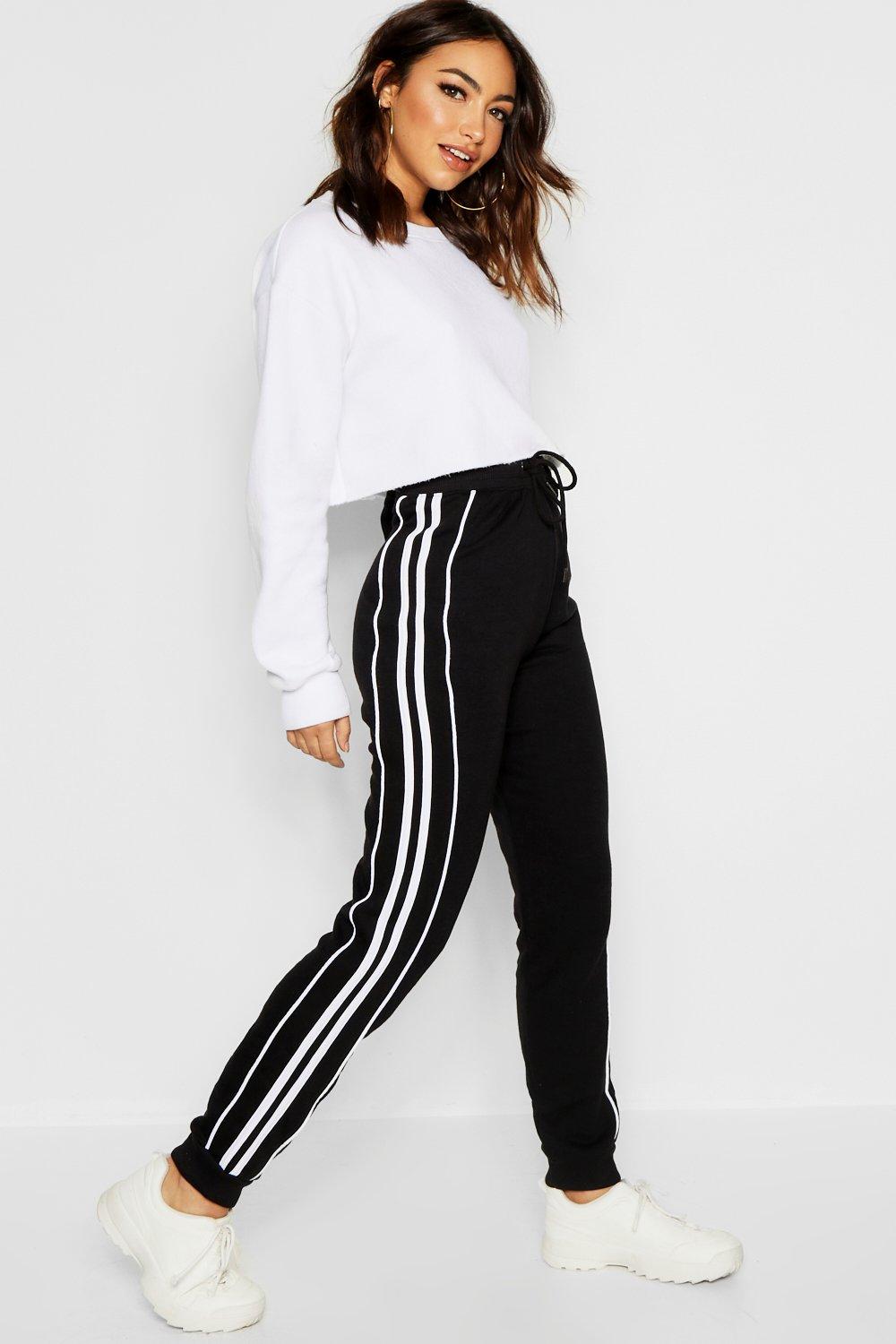 black joggers with white side stripe