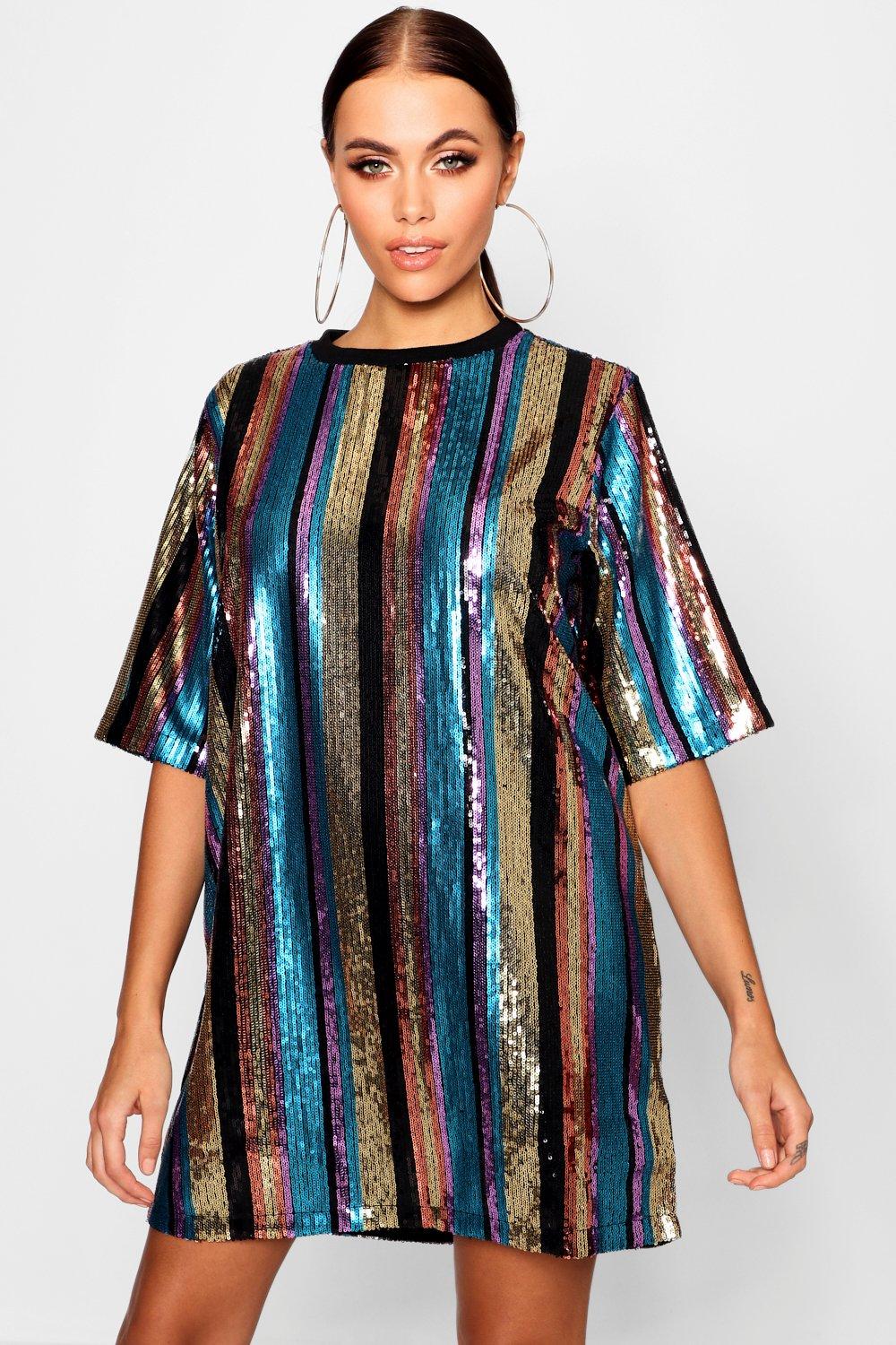 multi color sequin shirt dress