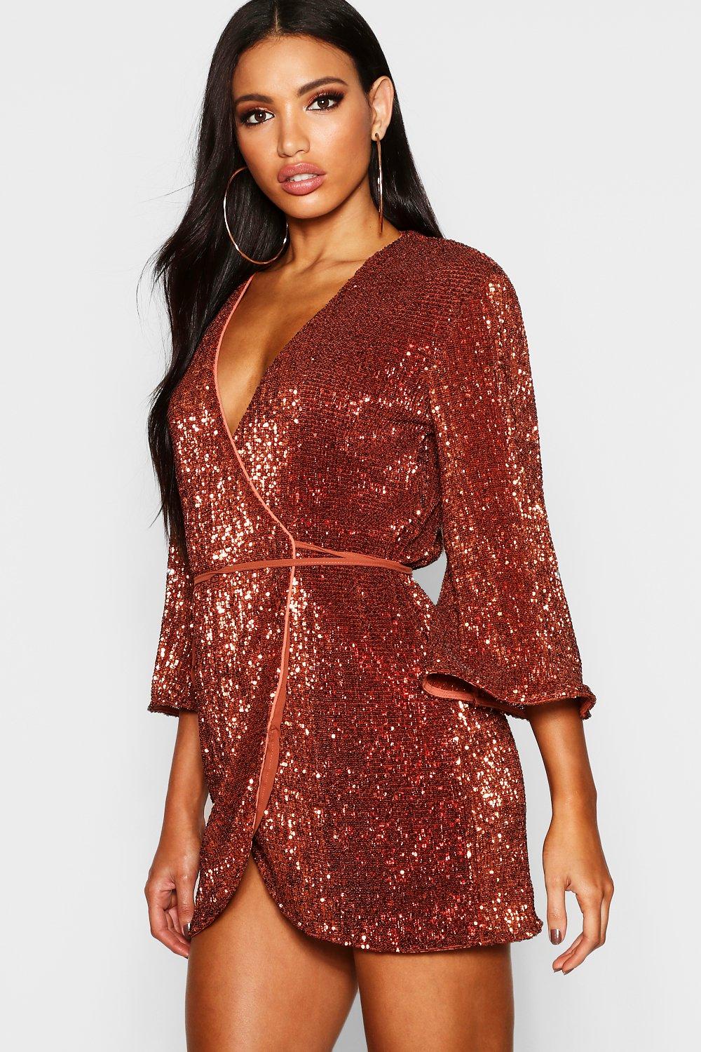 boohoo sequin wrap dress