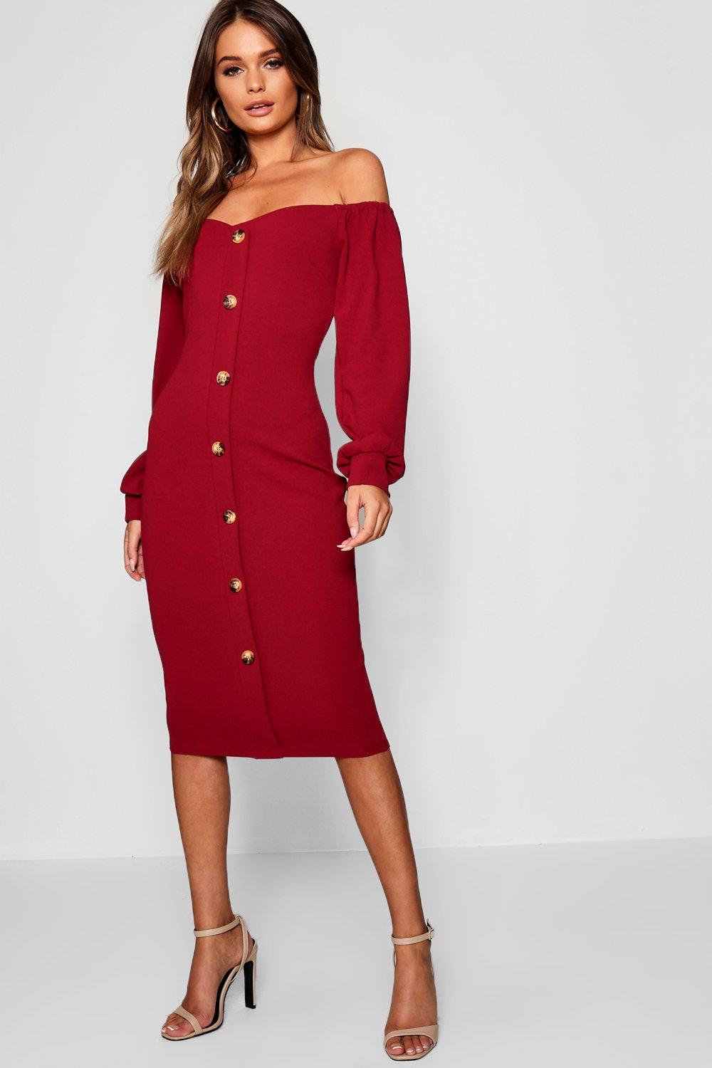 long sleeve button midi dress