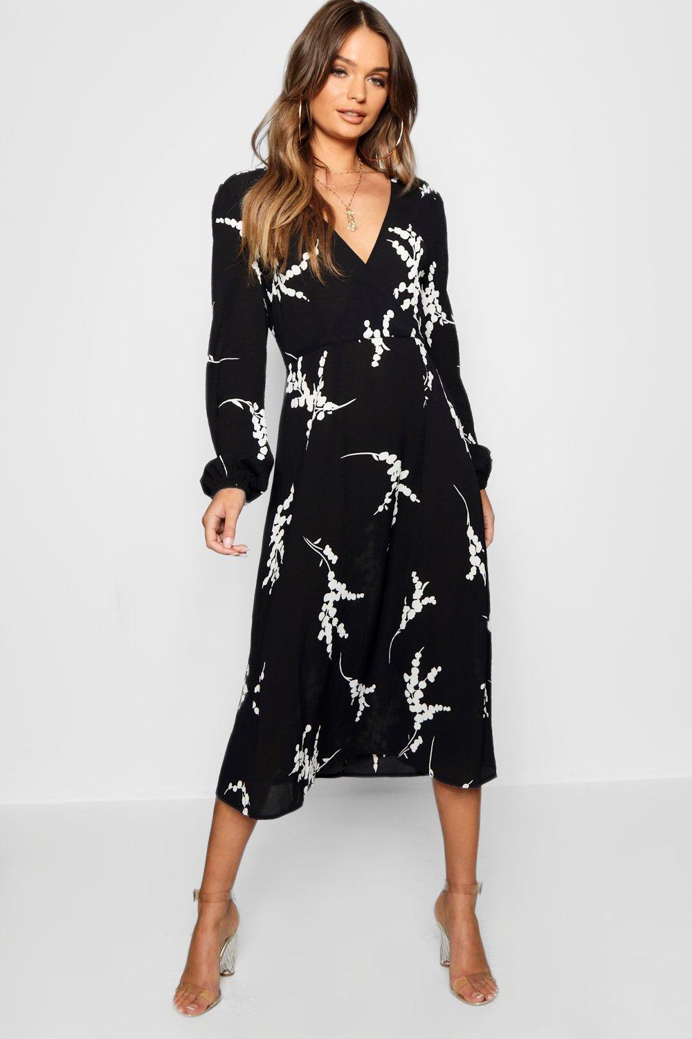 wrap dress black long sleeve