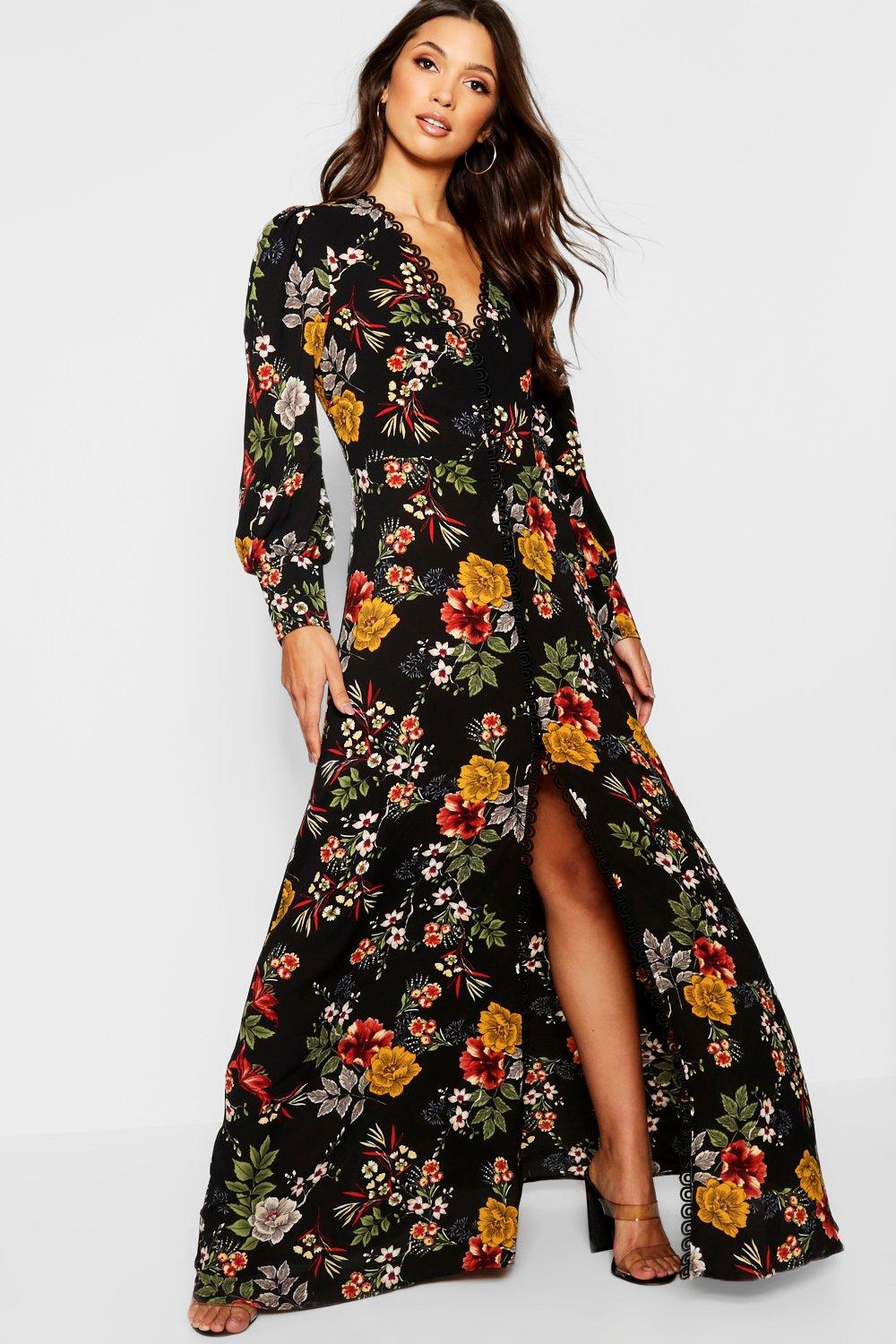 floral button front maxi dress