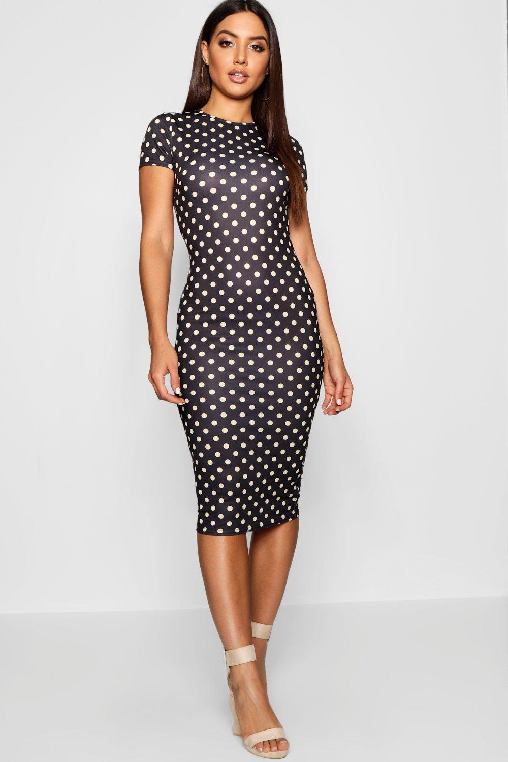 Stone Polka Dot Bodycon Midi Dress | Boohoo