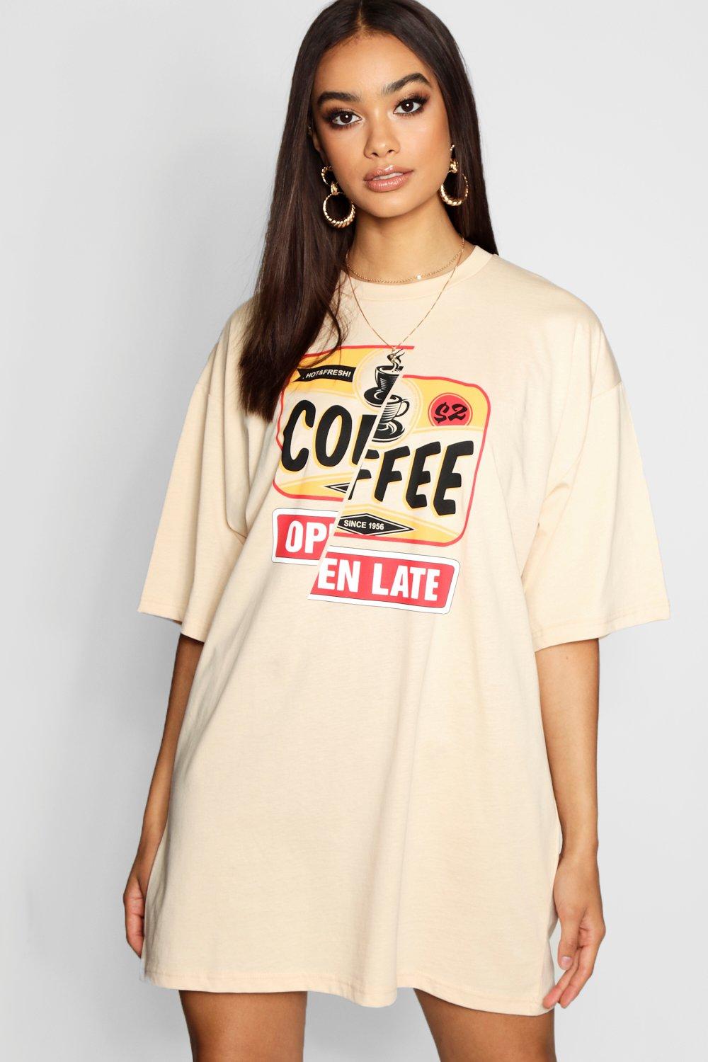 Coffee Shop Oversized T Shirt Dress Boohoo