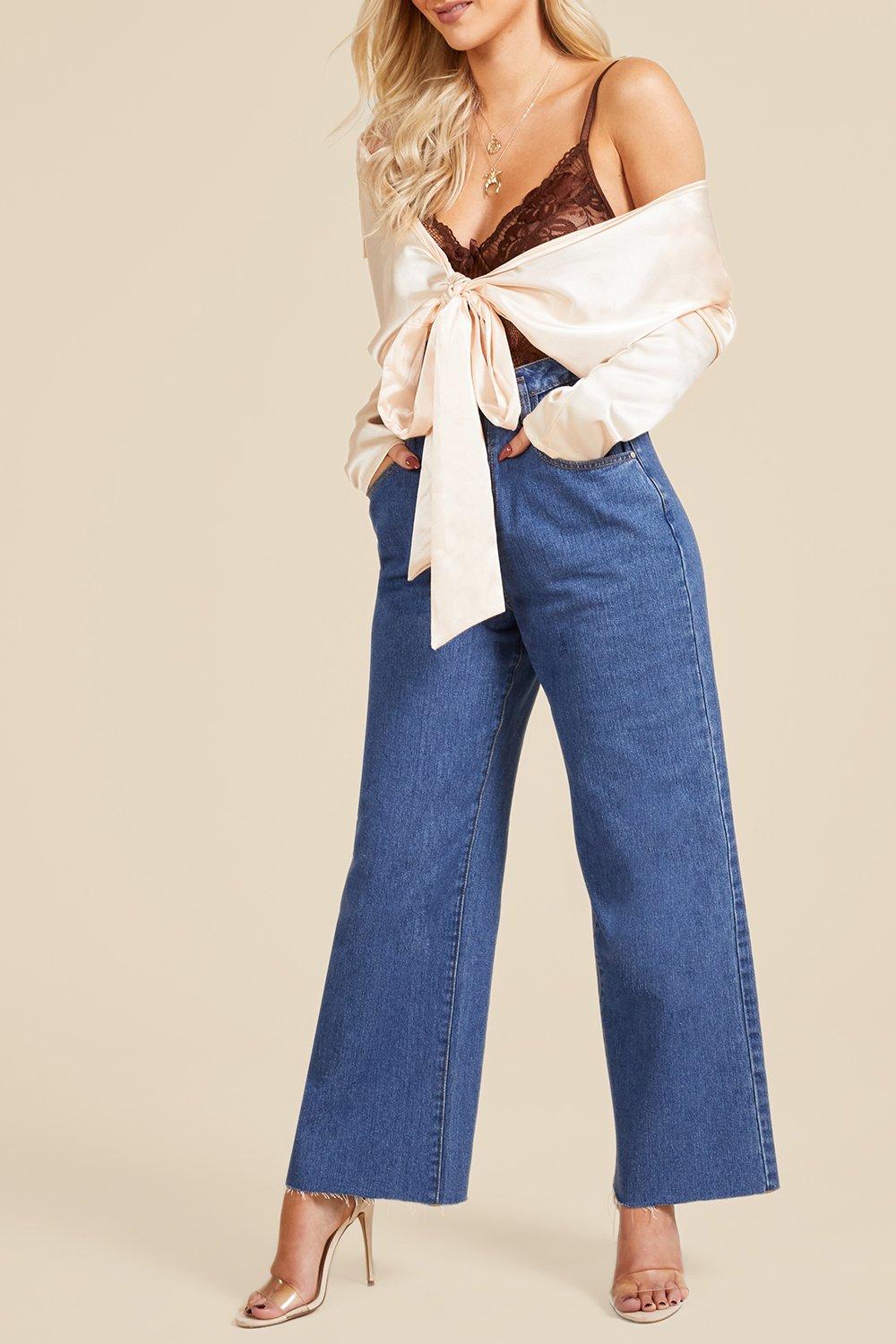 Cinched In High Waist Crop Wide Leg Jeans | Boohoo