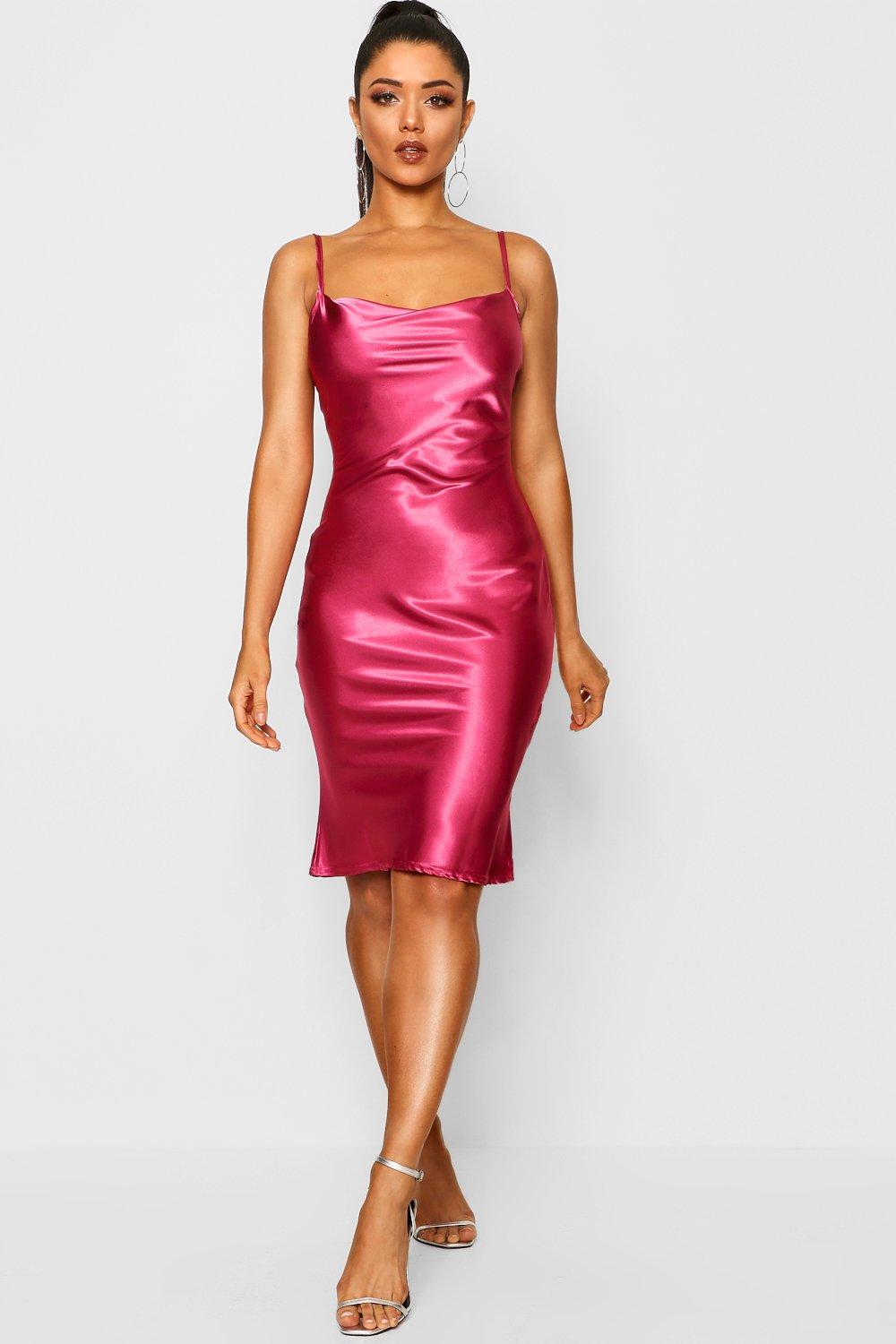 boohoo satin cowl dress