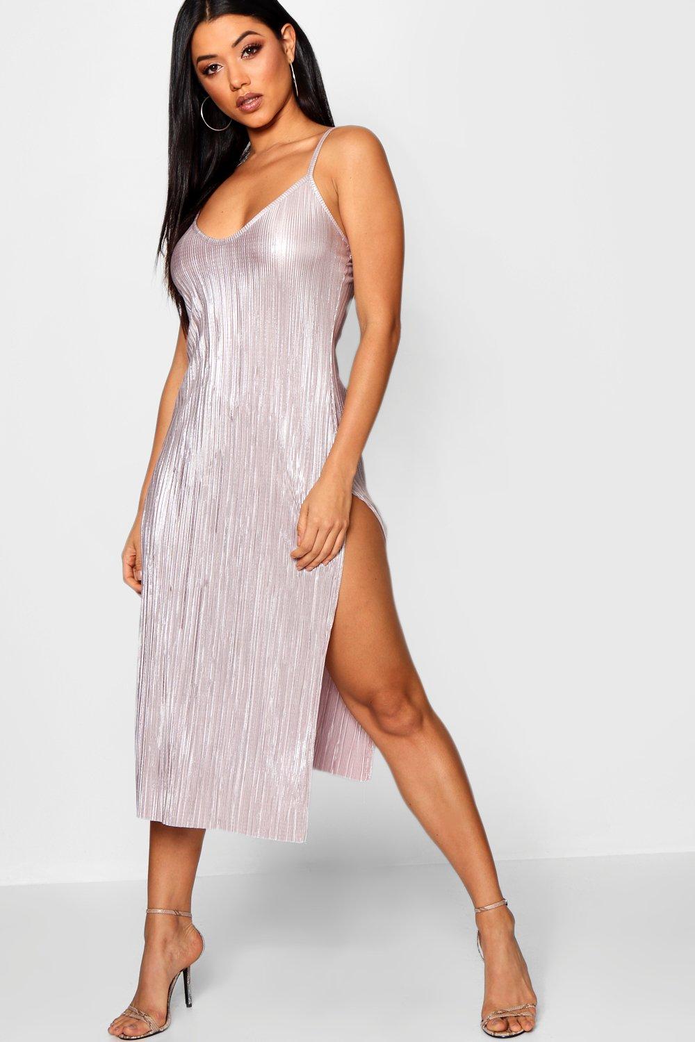 metallic slip dress