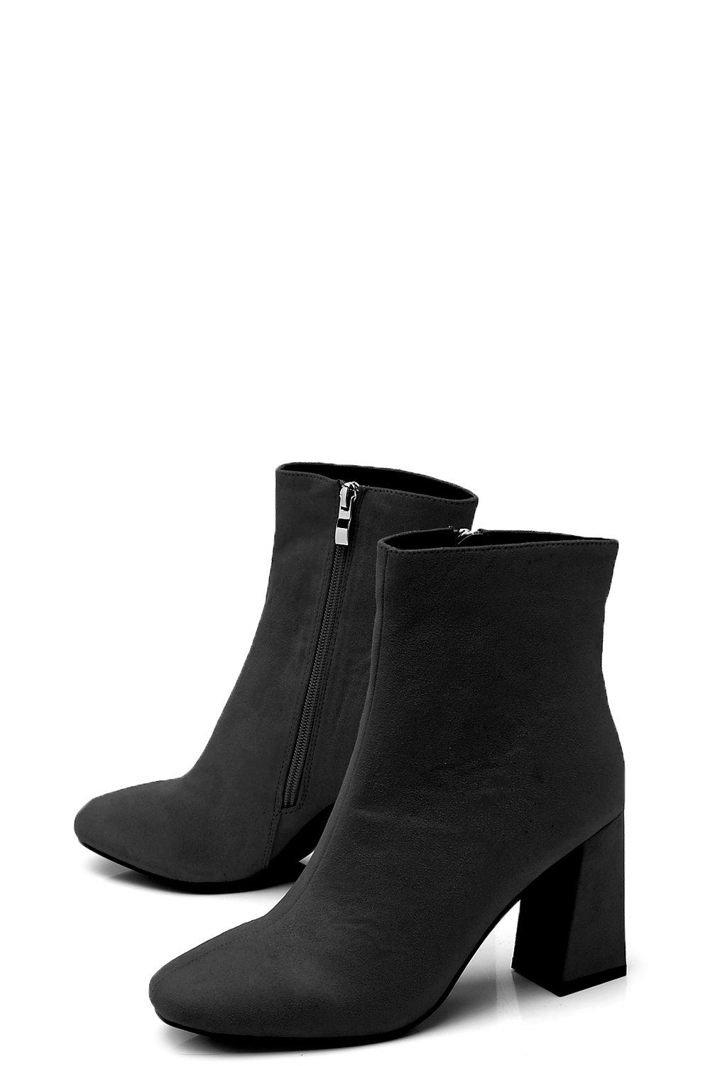 black square toe block heel boots