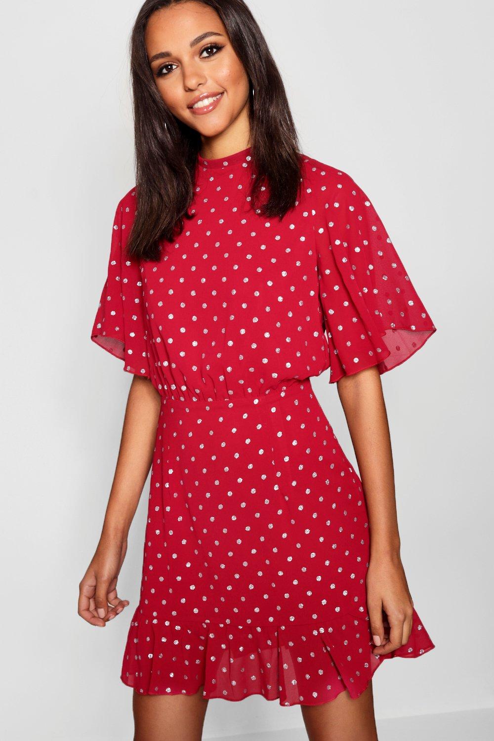 boohoo metallic spot dress