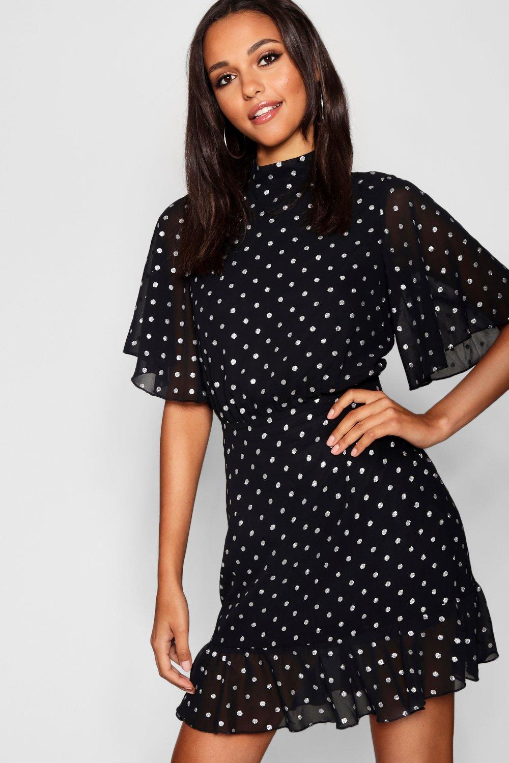 boohoo metallic spot dress