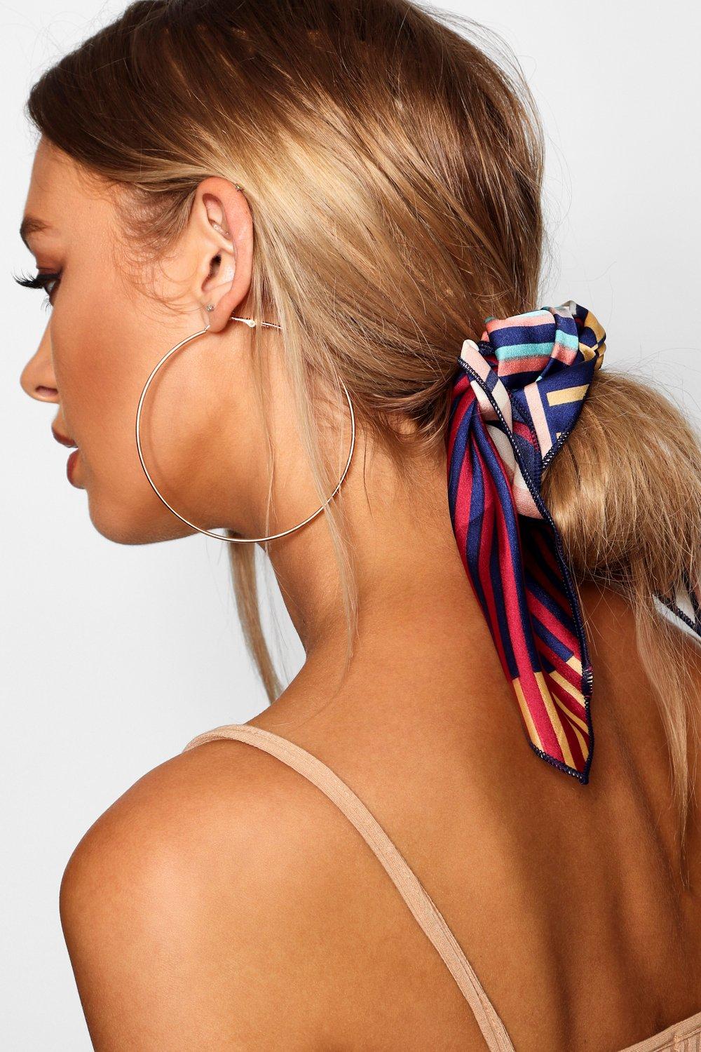 Colourblock Stripe Scarf Hair Tie Boohoo