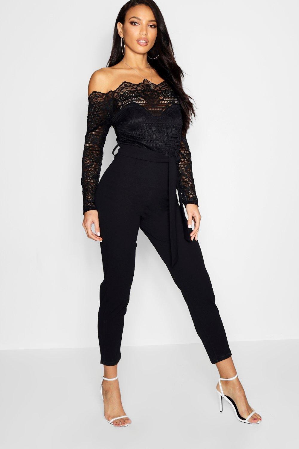 off shoulder lace jumpsuit