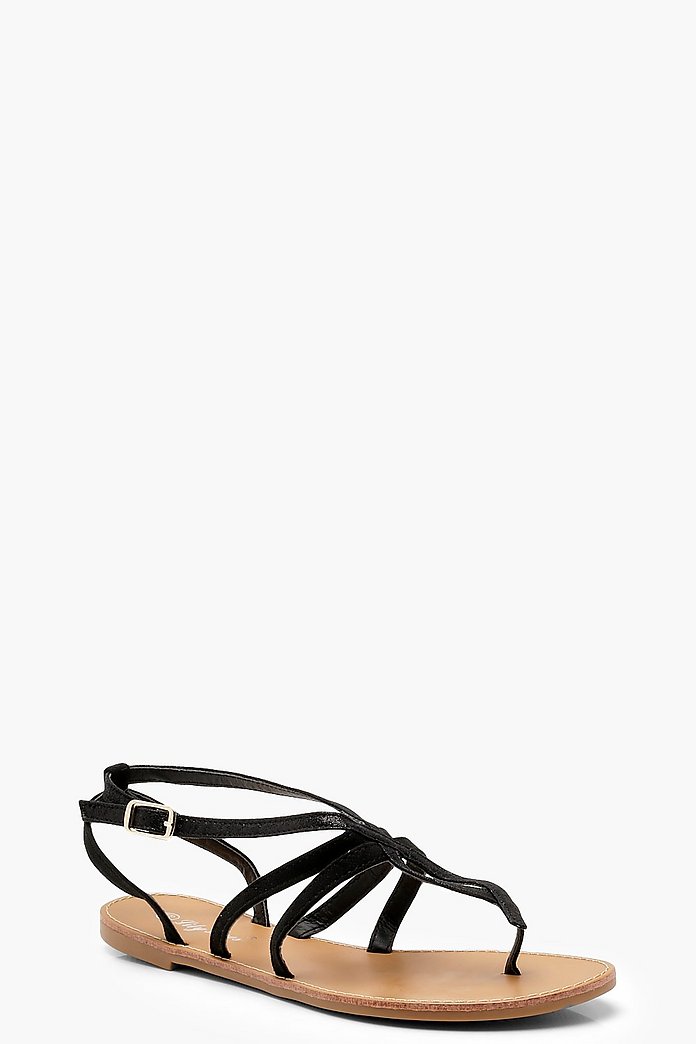 Toe Post Strappy Sandals | Boohoo Black Strappy Toe Post Heeled Sandals | Missguided