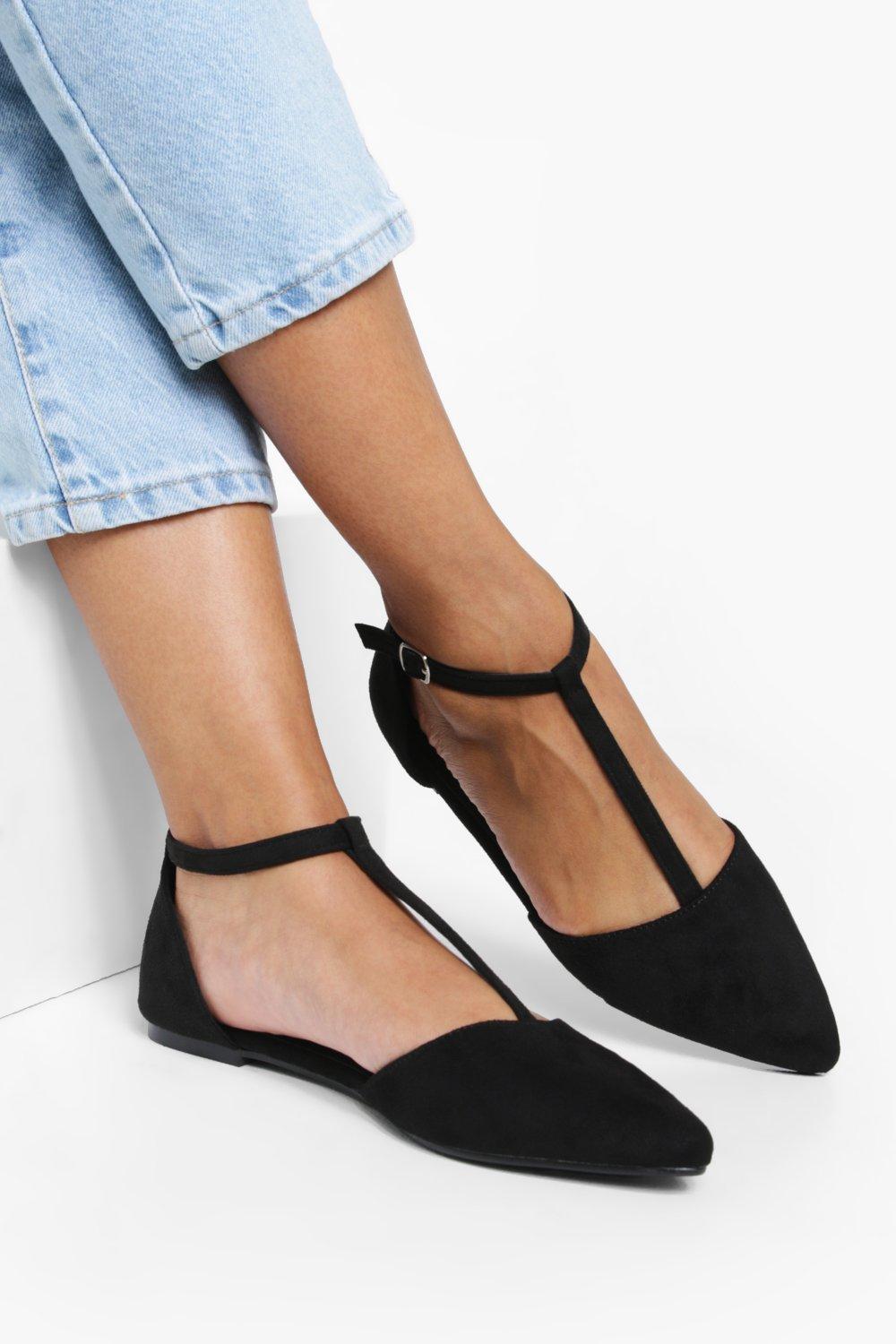 T Bar Pointed Flats | Boohoo