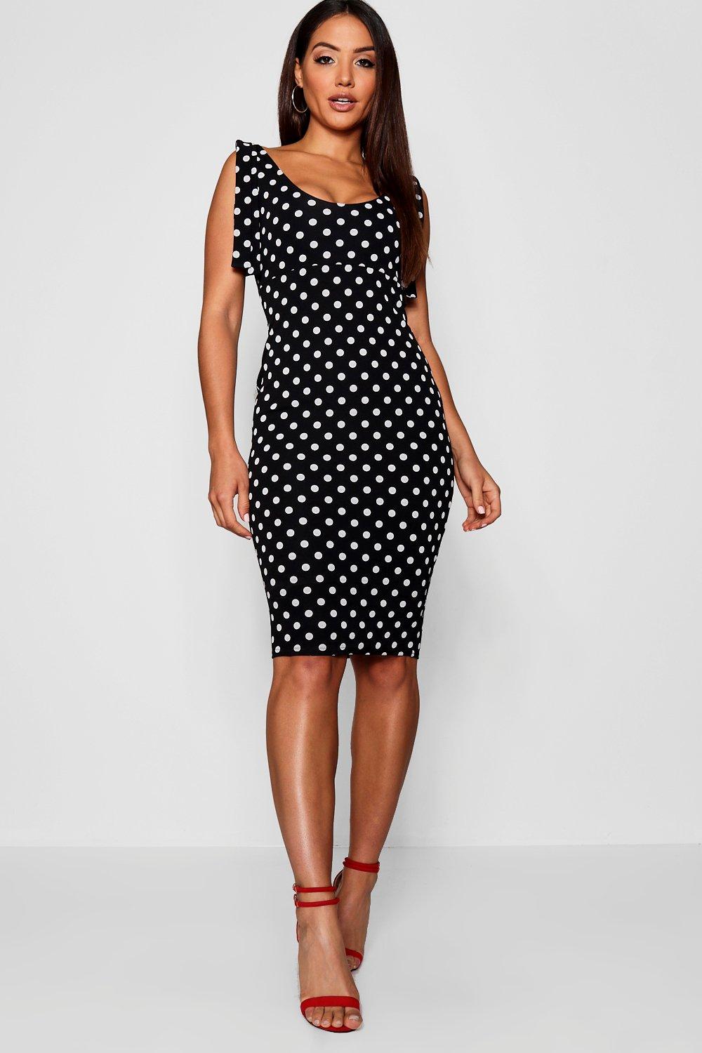 Tie Strap Polka Dot Midi Dress | Boohoo