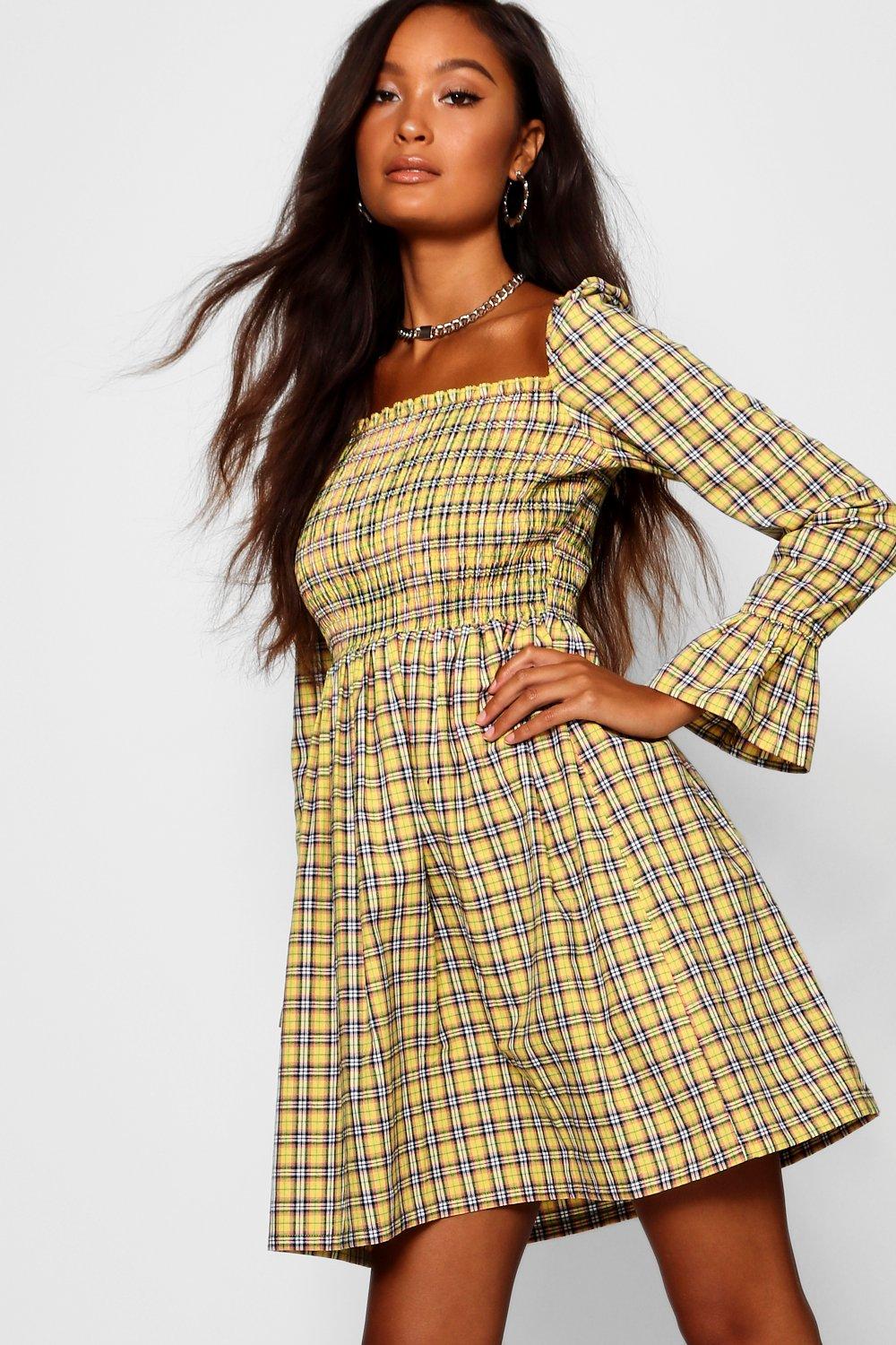 checked smock dress