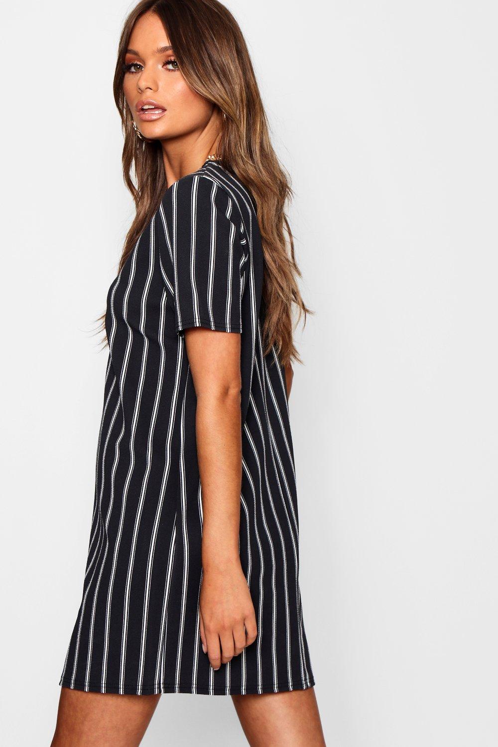 

Однотонное свободное платье в полоску, Black