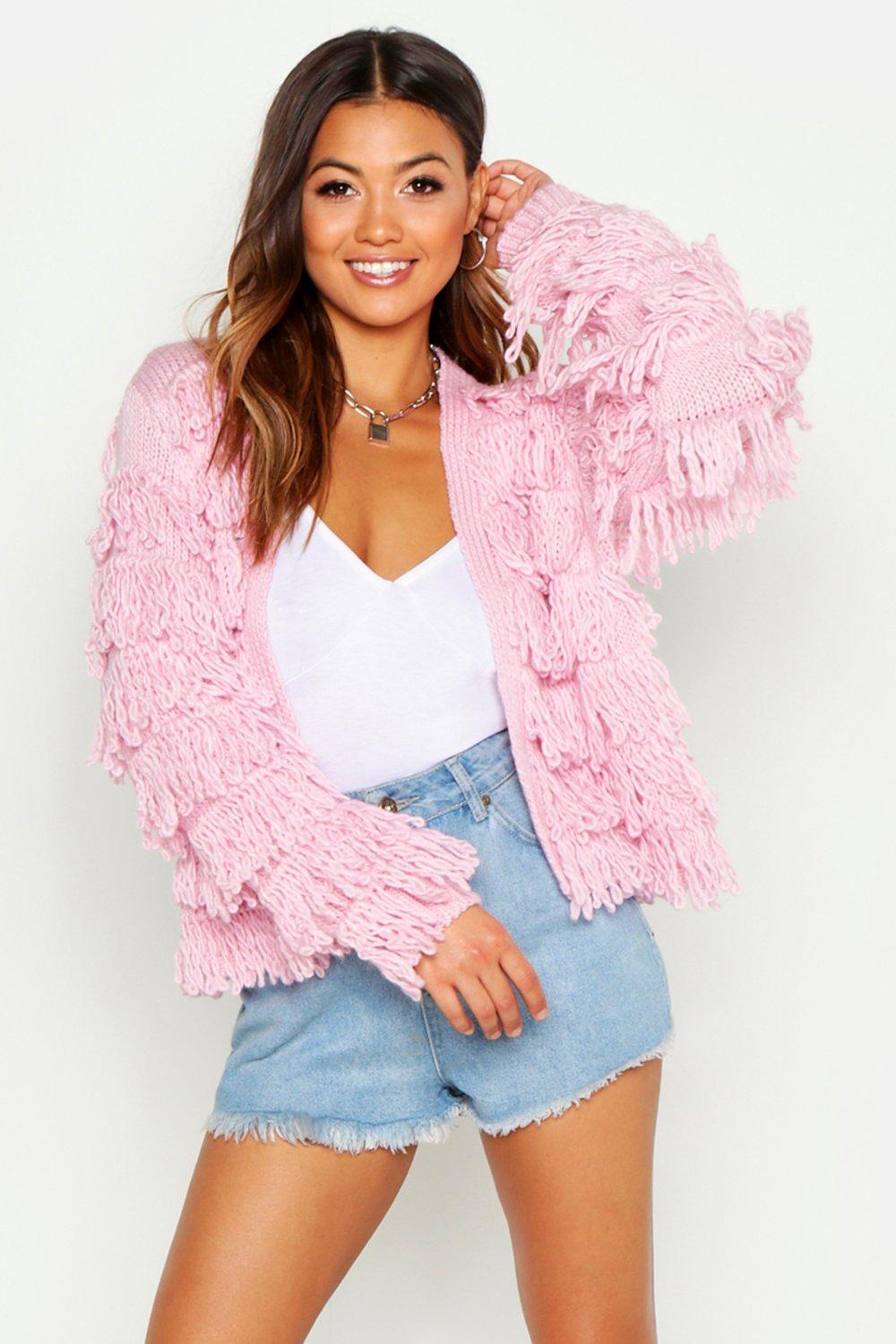 shaggy cardigan pink