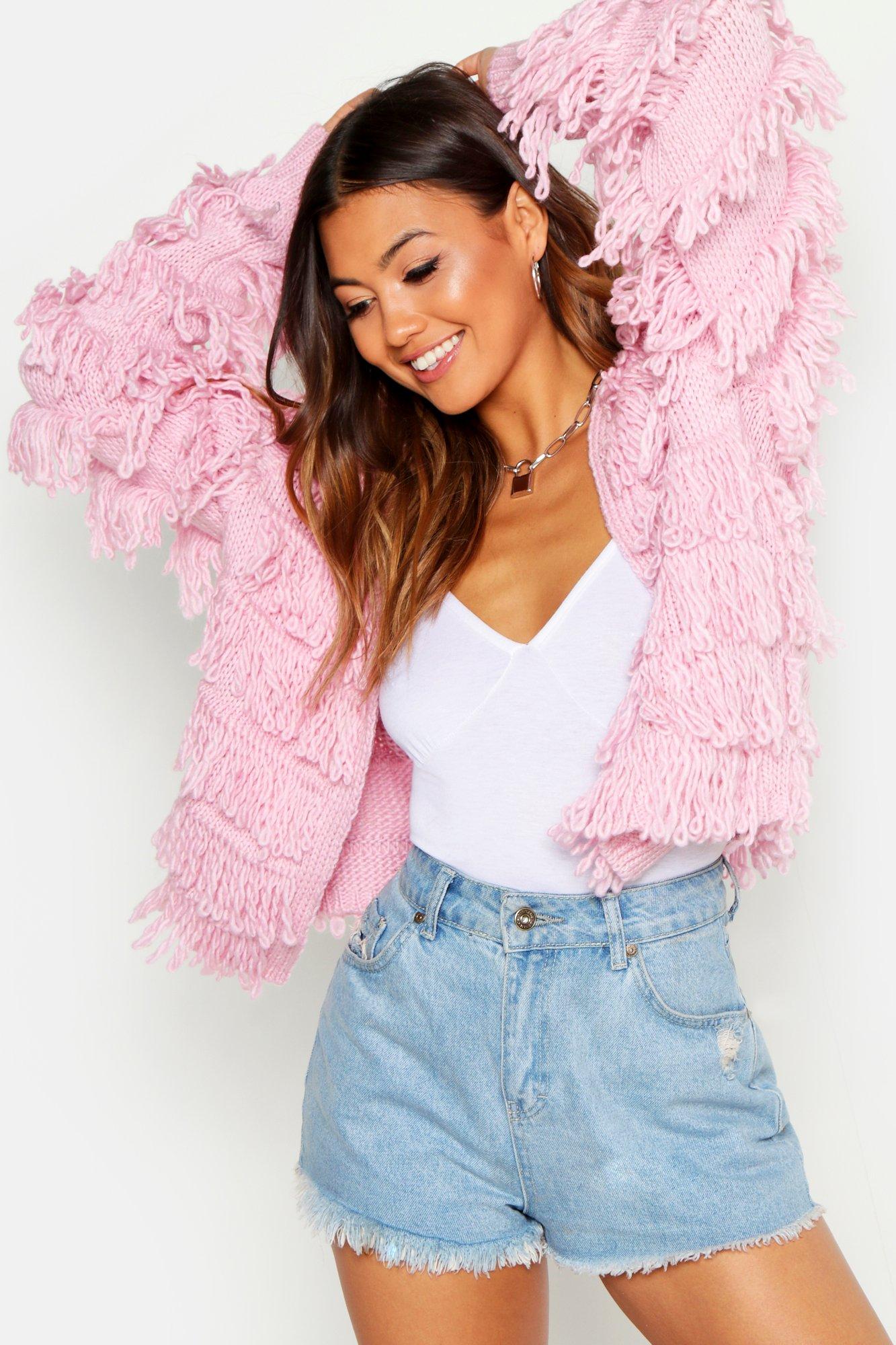 shaggy cardigan pink