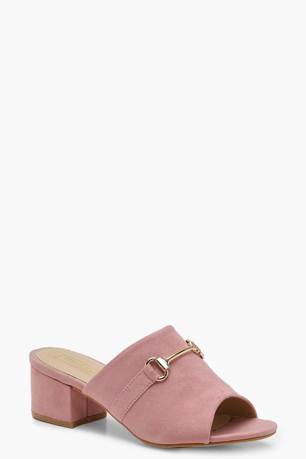 pink block heel mules