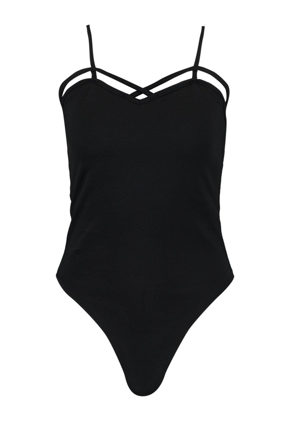 

Strappy Front Bodysuit, Black