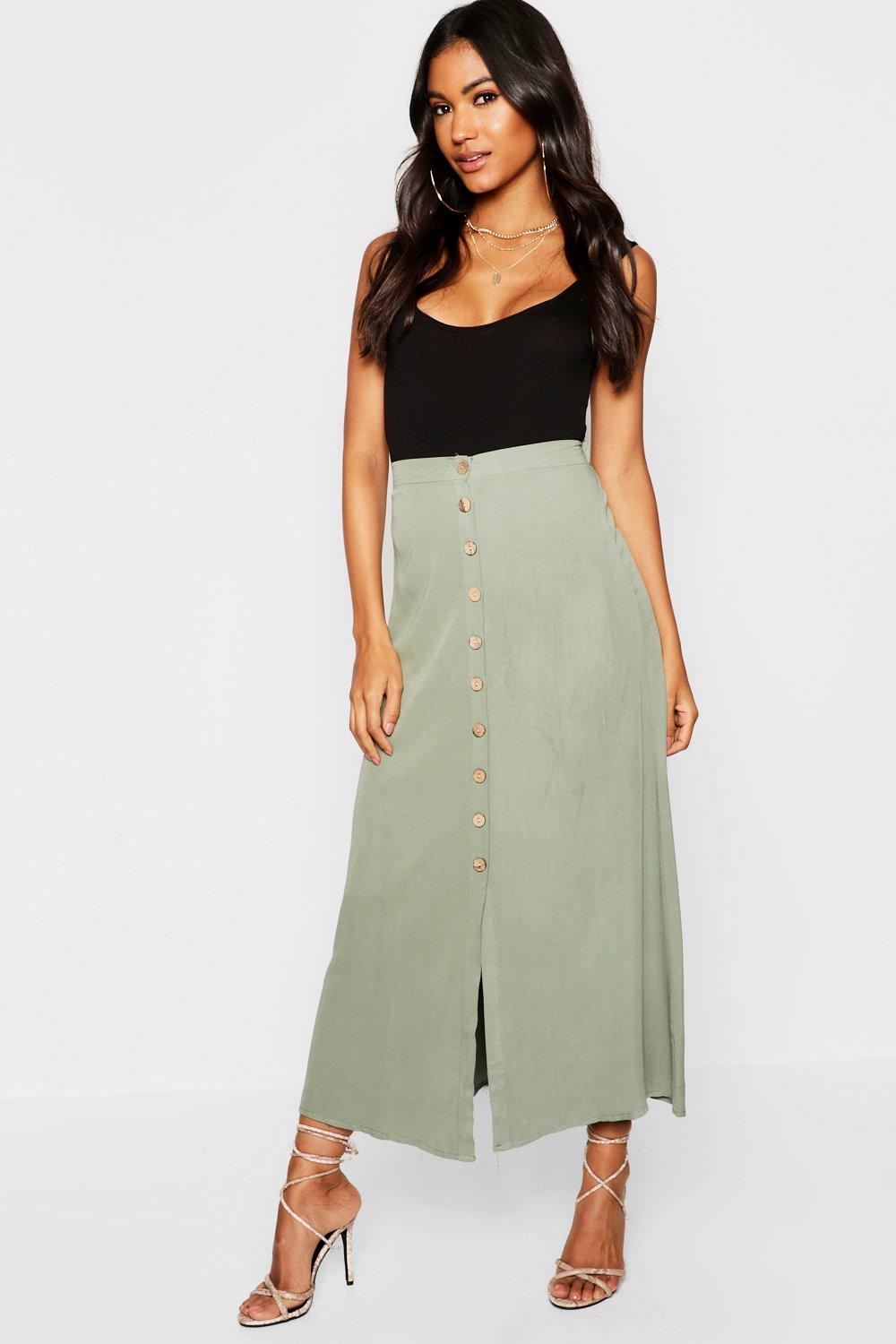 Download Mock Horn Button Through Midi Skirt | Boohoo