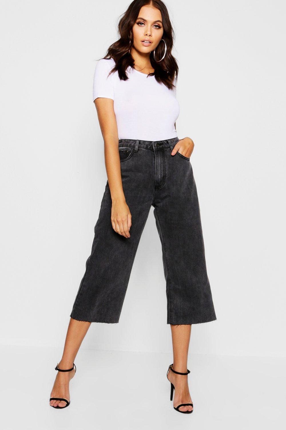 cropped wide leg black jeans