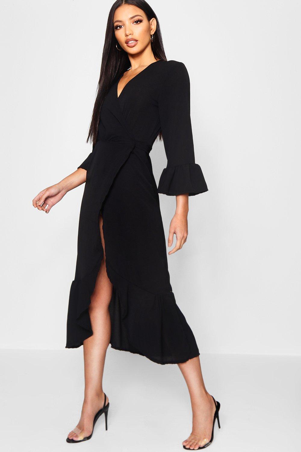 wrap front ruffle dress