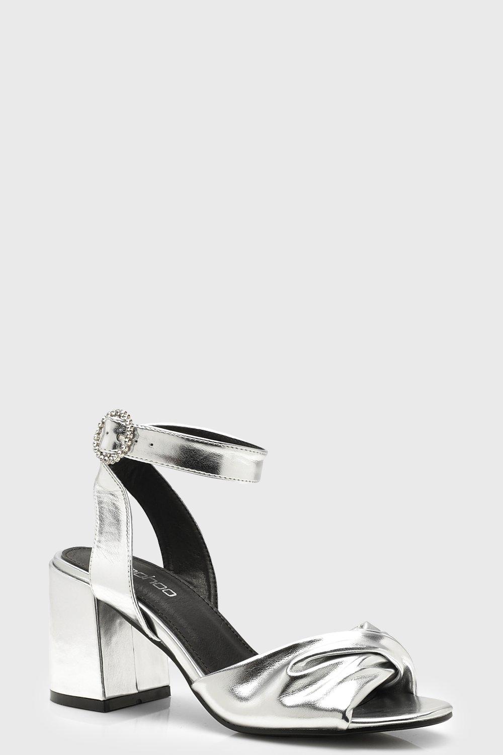 boohoo silver block heels