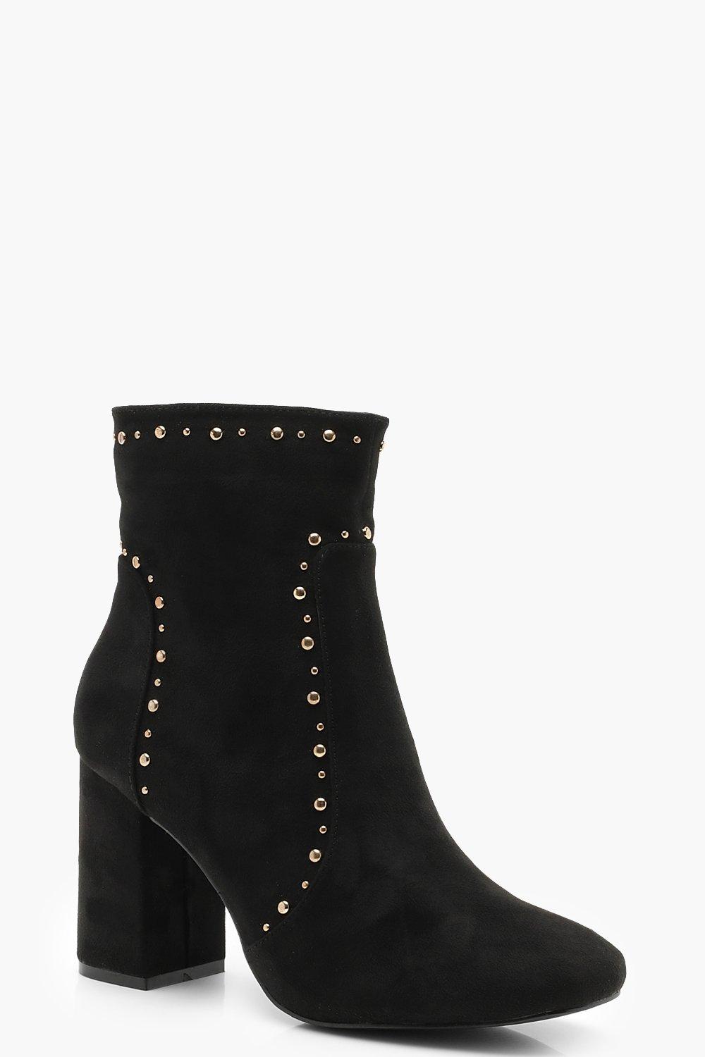 Block Heel Pin Stud Shoe Boots | Boohoo Block Heel Pin Stud Shoe Boots | Boohoo