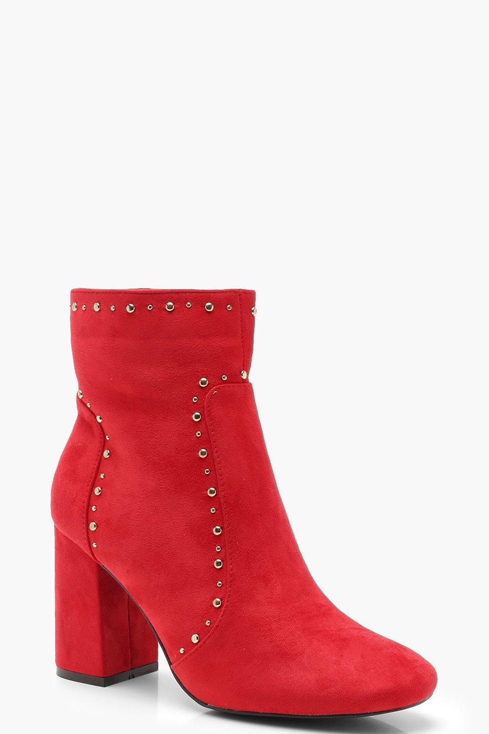 Block Heel Pin Stud Shoe Boots | Boohoo Block Heel Pin Stud Shoe Boots | Boohoo